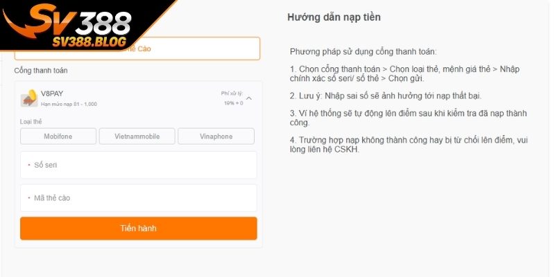 Mẹo hay khi nạp tiền SV388